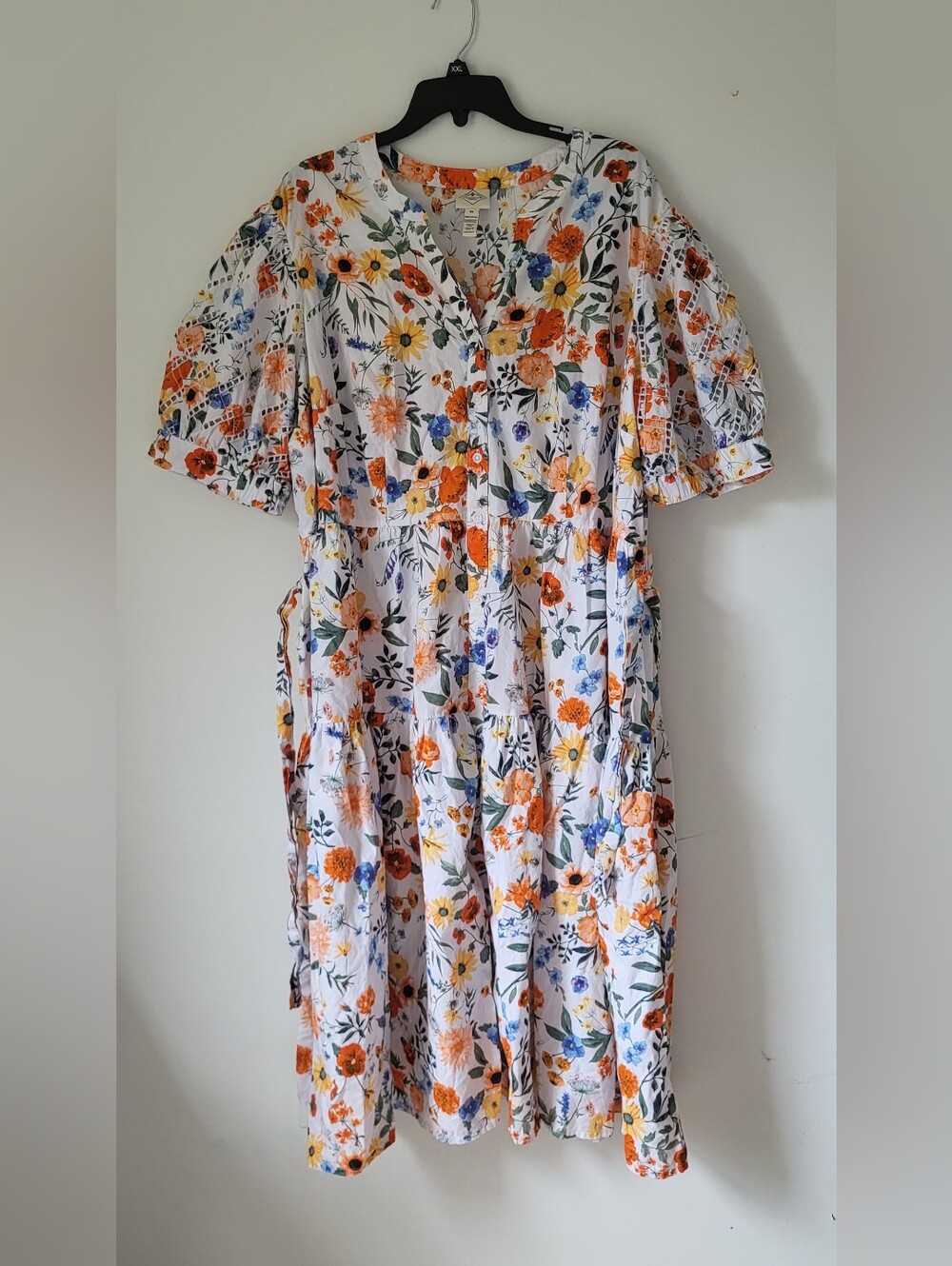 New St. John’s Bay Orange Multicolor Floral Cotton Button Up Dress Women’s Sz 2X